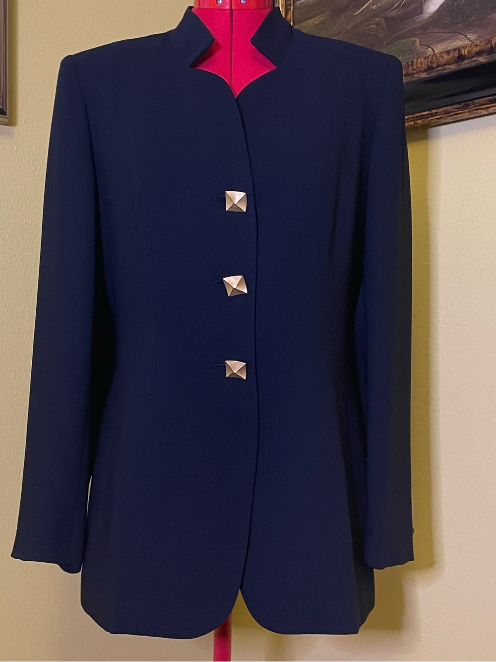 Albert Nipon Black Blazer with Gold Pyramid Buttons